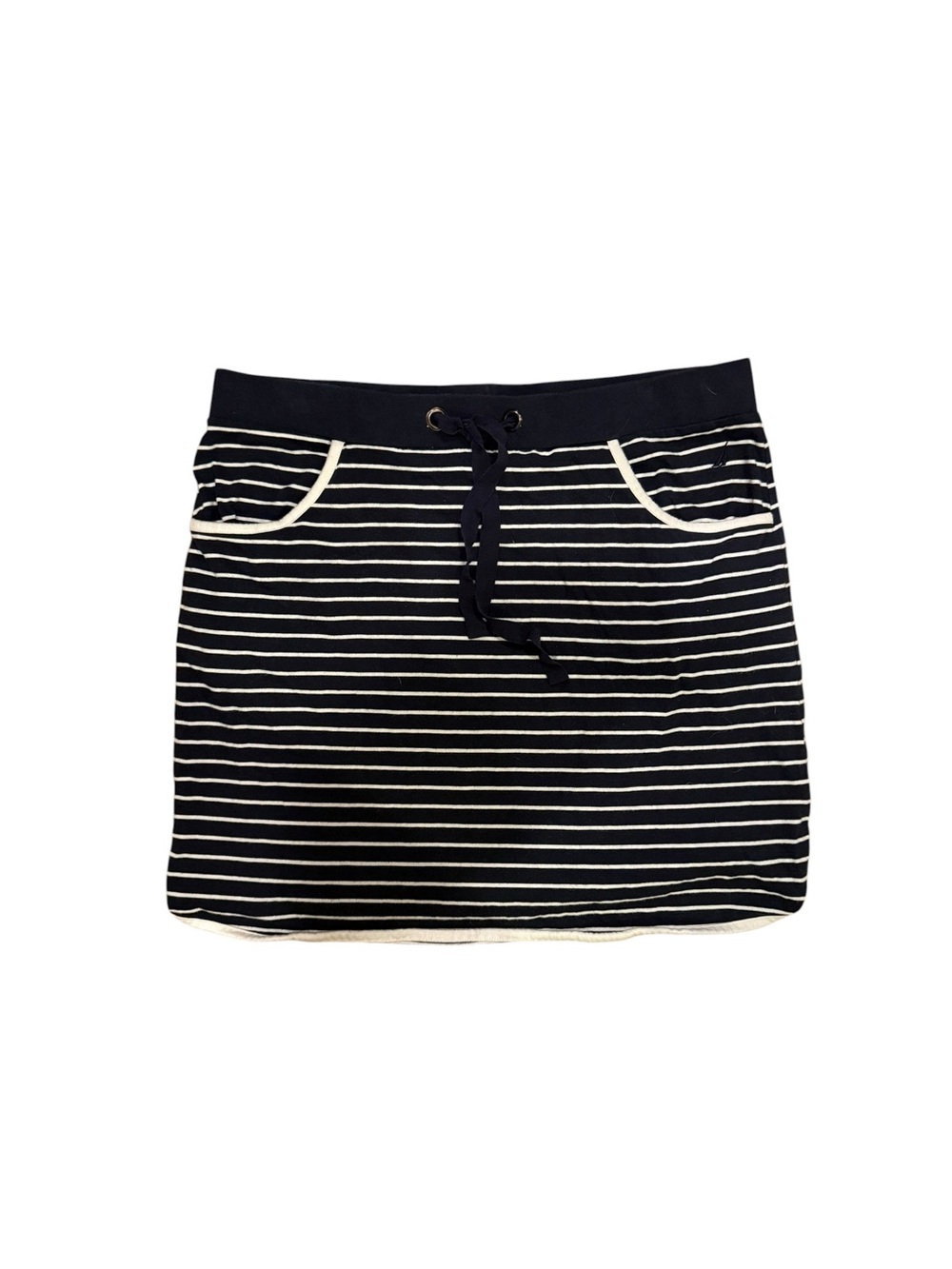 Nautica Navy and White Striped Drawstring Mini Skirt